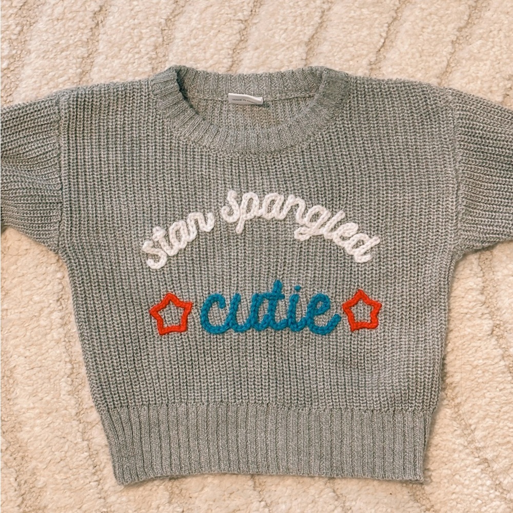 Hand-Embroidered Star Spangled Cutie Baby Sweater - Gray